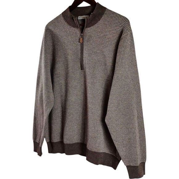 Donald Ross 100% Lambswool Brown Houndstooth Quarter-Zip Sweater Men’s XL - Picture 3 of 10